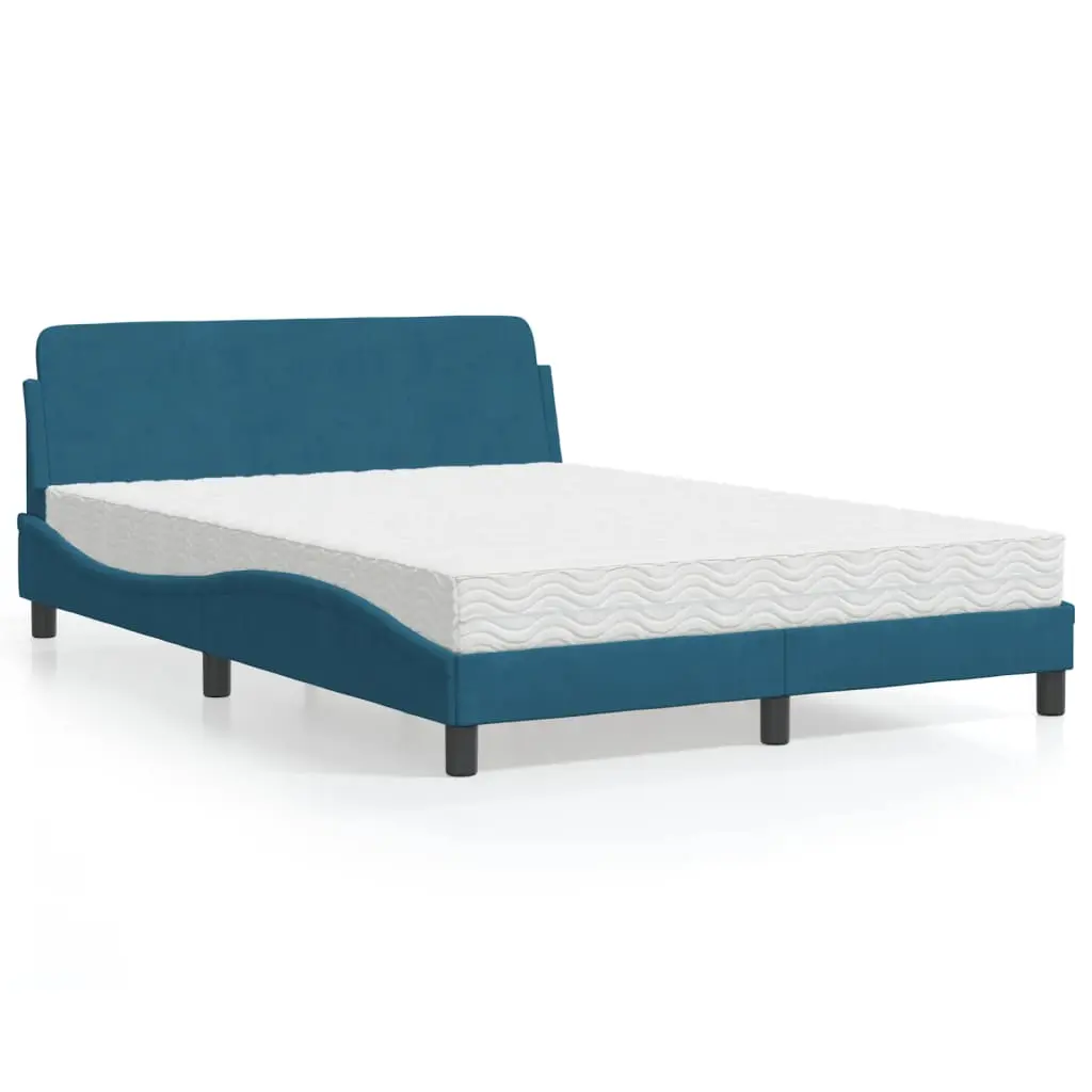 Letto con Materasso Blu 140x190 cm in Velluto