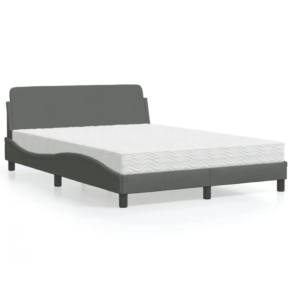 Letto con Materasso Grigio Scuro 140x200cm Tessuto