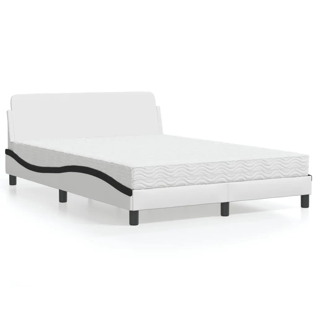 Letto con Materasso Bianco e Nero 140x200 cm in Similpelle