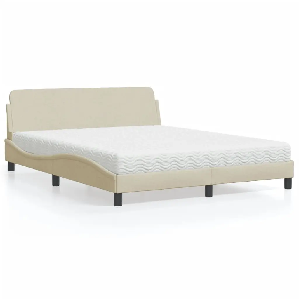 Letto con Materasso Crema 160x200 cm in Tessuto