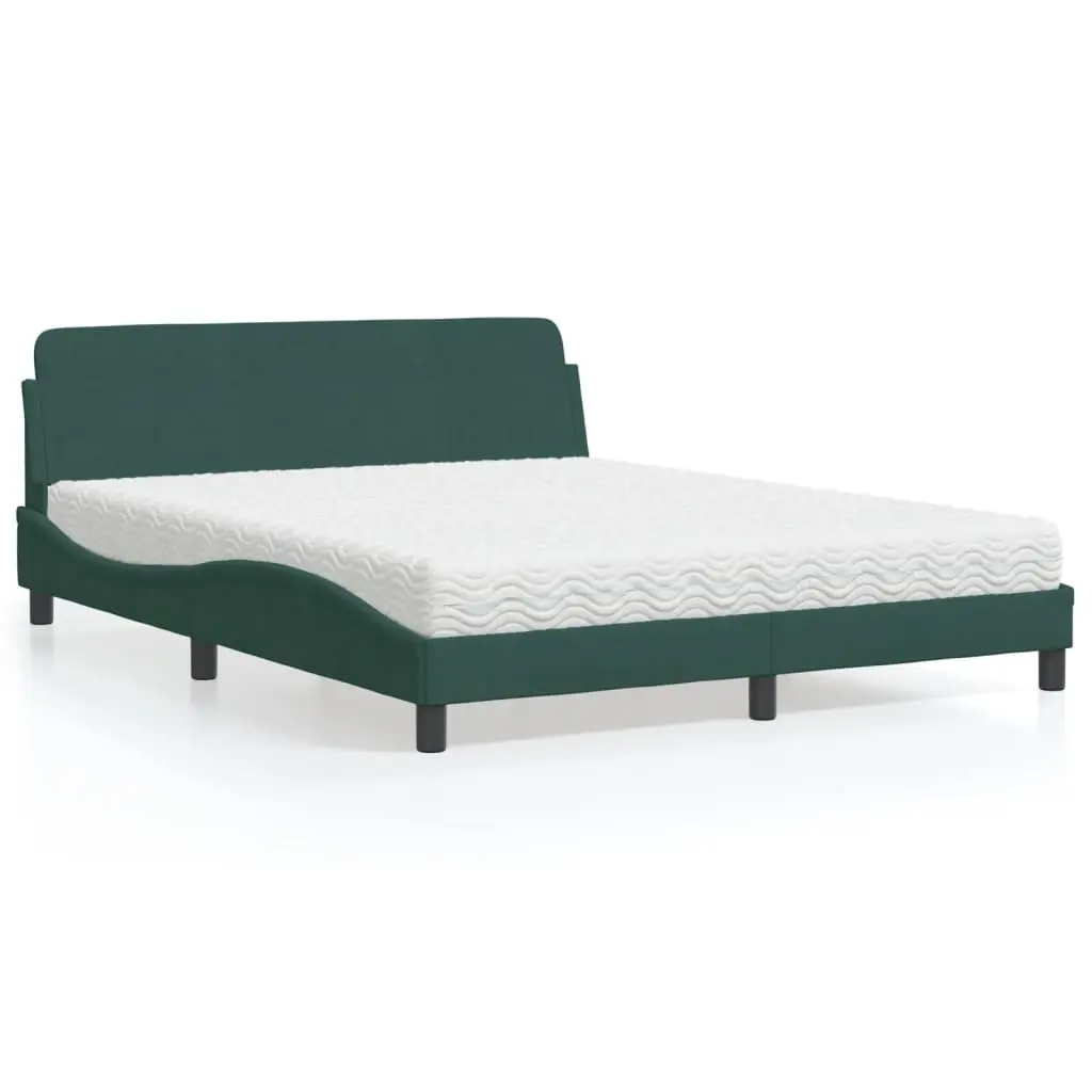 Letto con Materasso Verde Scuro 160x200 cm in Velluto