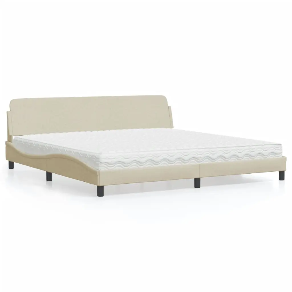 Letto con Materasso Crema 200x200 cm in Tessuto