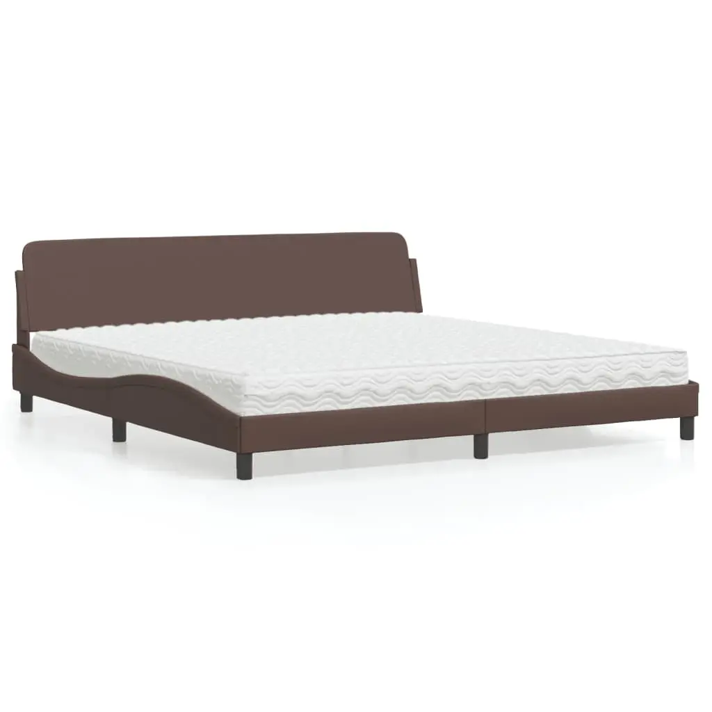 Letto con Materasso Marrone 200x200cm in Similpelle