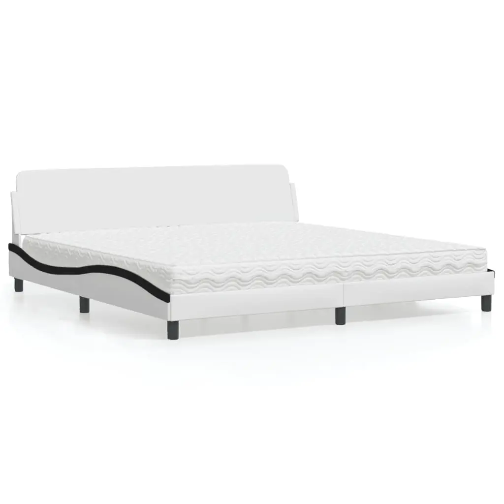 Letto con Materasso Bianco e Nero 200x200cm in Similpelle