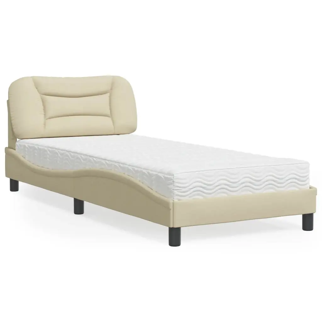 Letto con Materasso Crema 90x190 cm in Tessuto