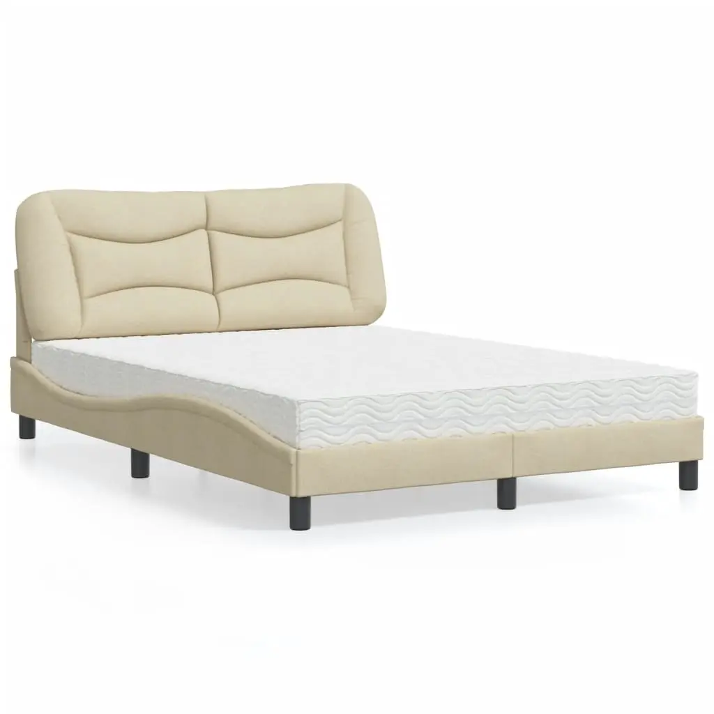 Letto con Materasso Crema 140x19 cm in Tessuto