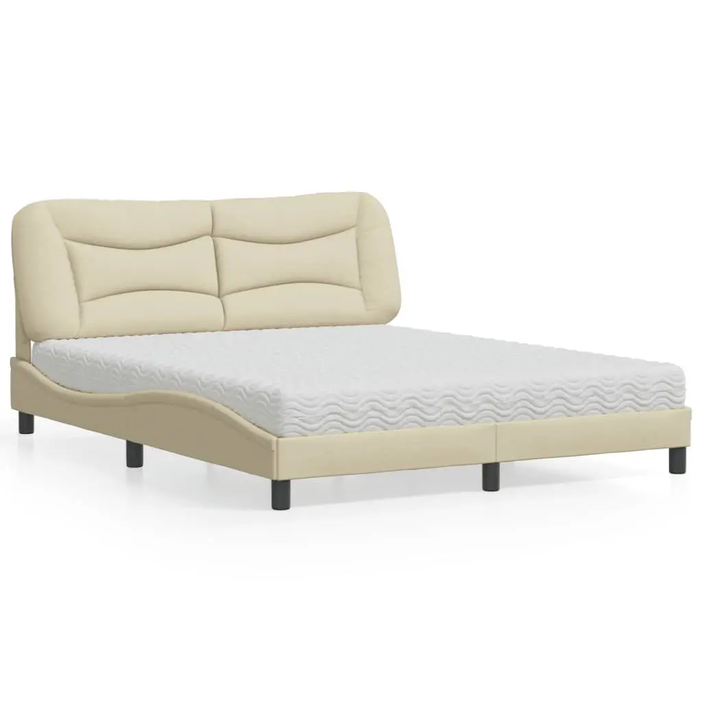 Letto con Materasso Crema 160x200 cm in Tessuto