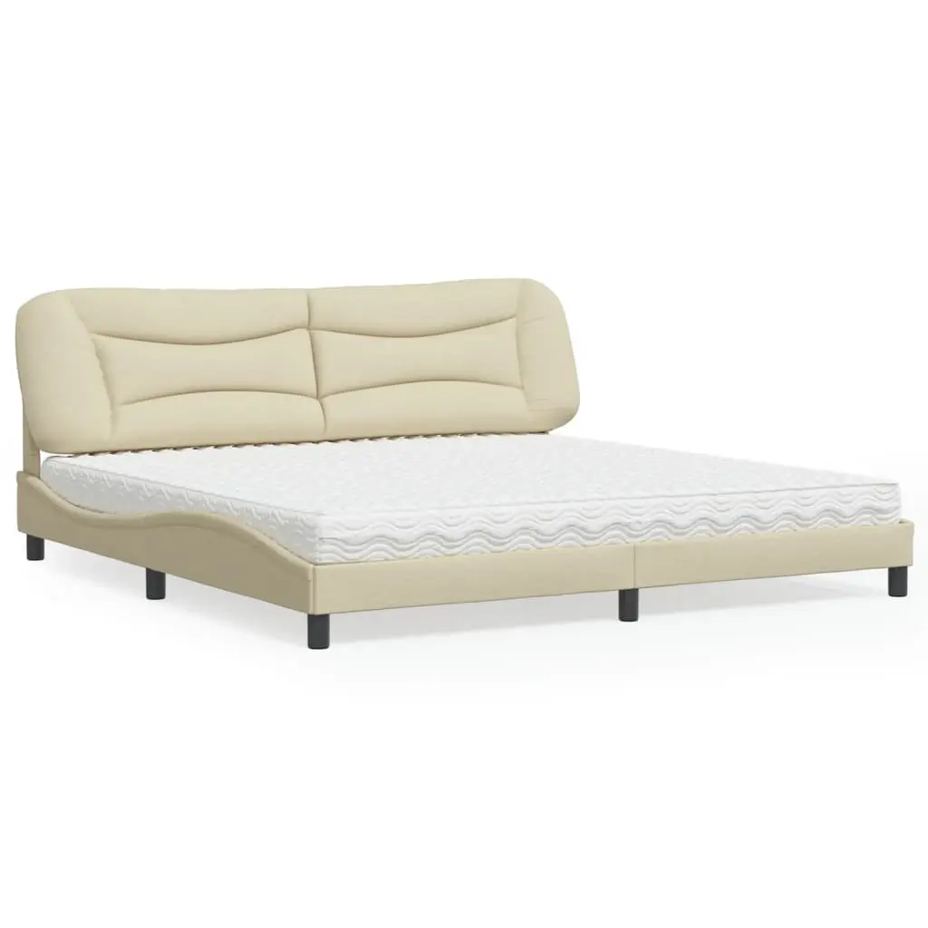 Letto con Materasso Crema 200x200 cm in Tessuto