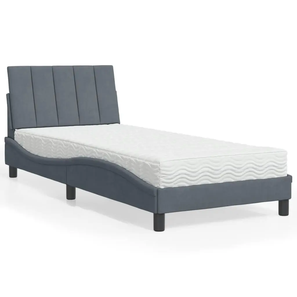 Letto con Materasso Grigio Scuro 90x190 cm in Velluto