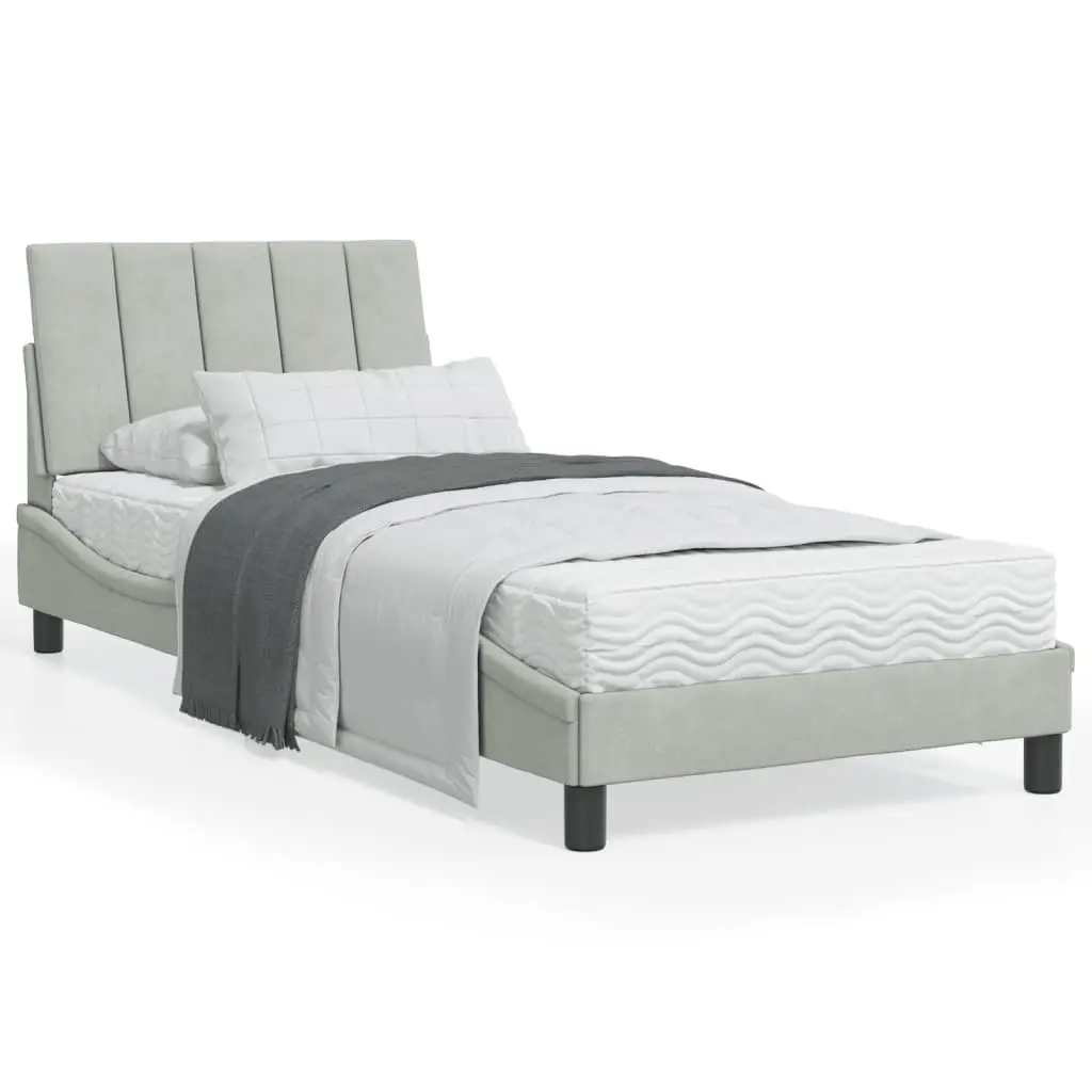 Letto con Materasso Grigio Chiaro 90x200 cm in Velluto