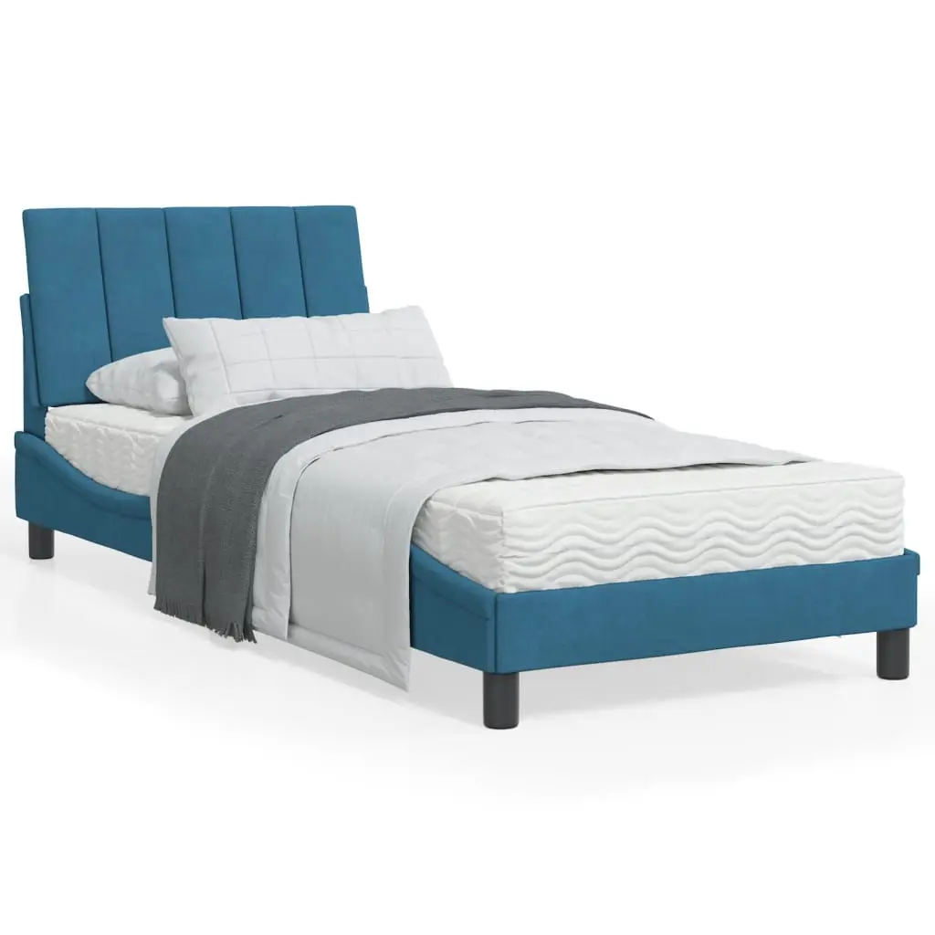 Letto con Materasso Blu 90x200 cm in Velluto