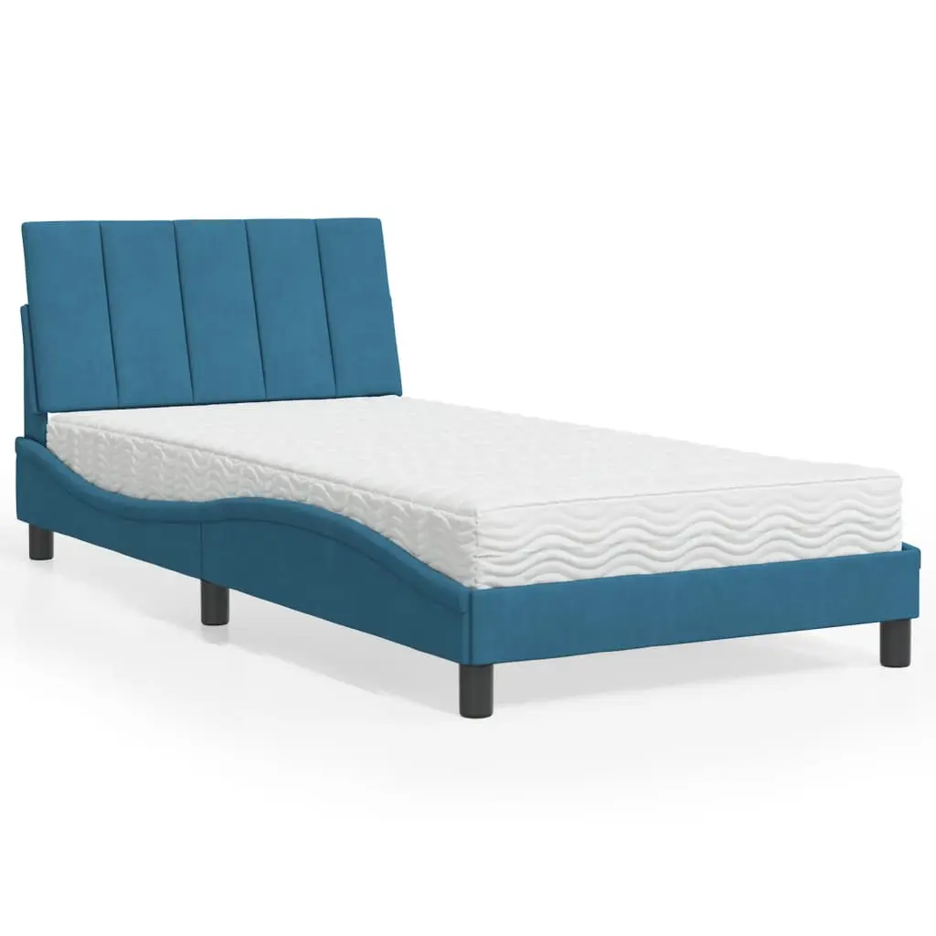 Letto con Materasso Blu 100x200 cm in Velluto