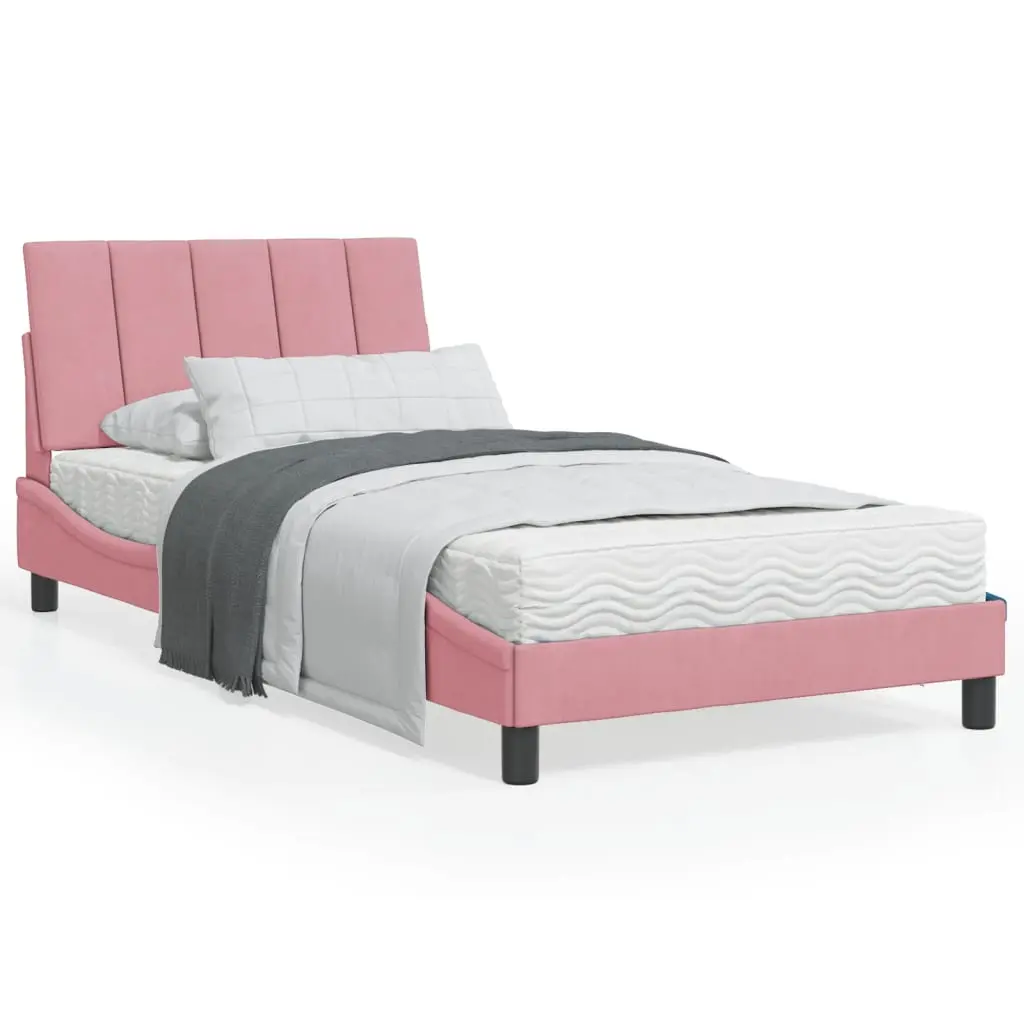 Letto con Materasso Rosa 100x200 cm in Velluto