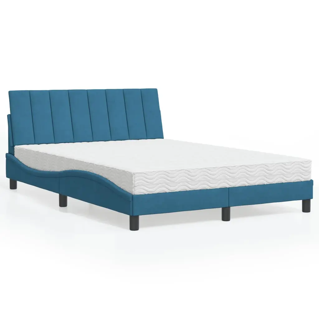 Letto con Materasso Blu 140x190 cm in Velluto