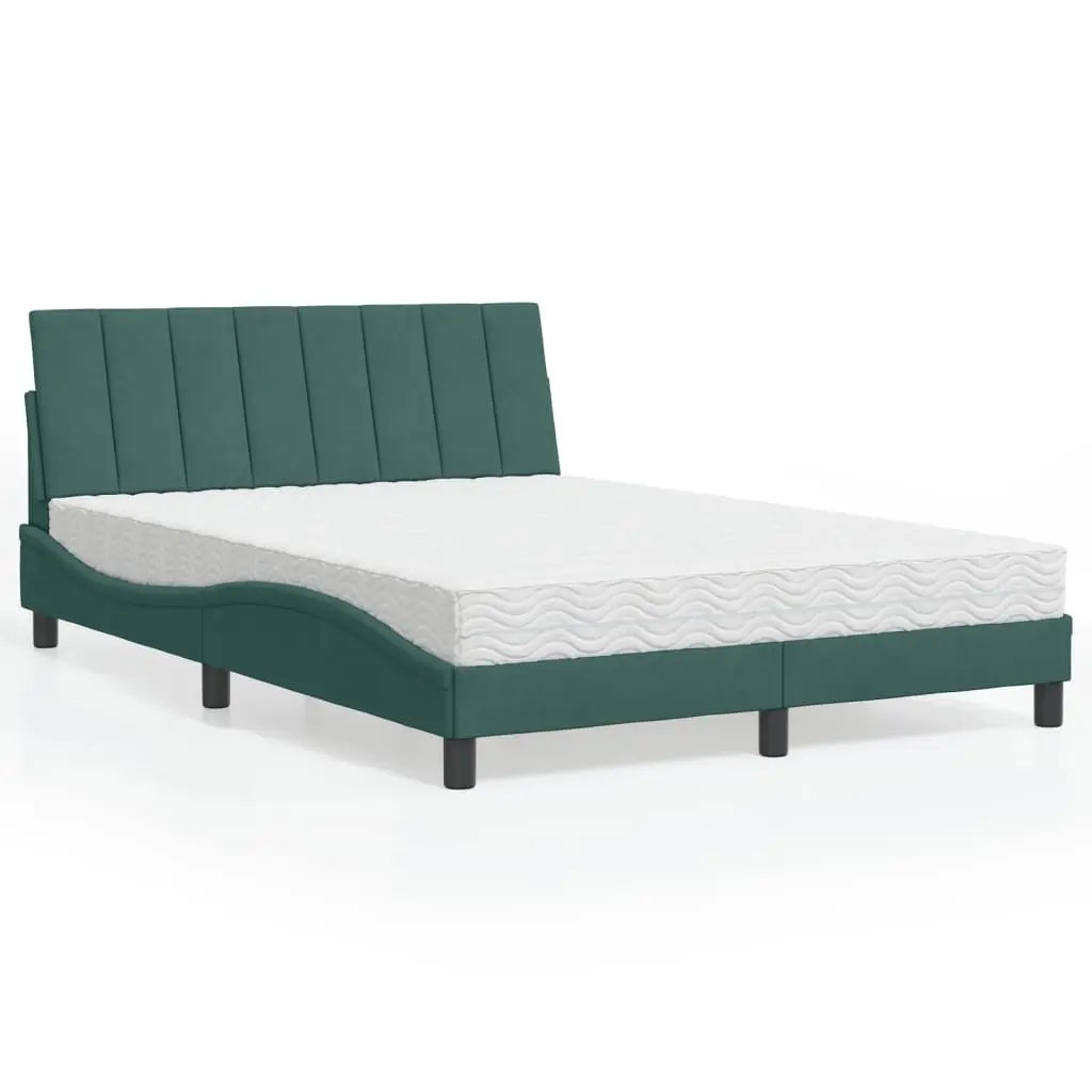 Letto con Materasso Verde Scuro 140x200 cm in Velluto