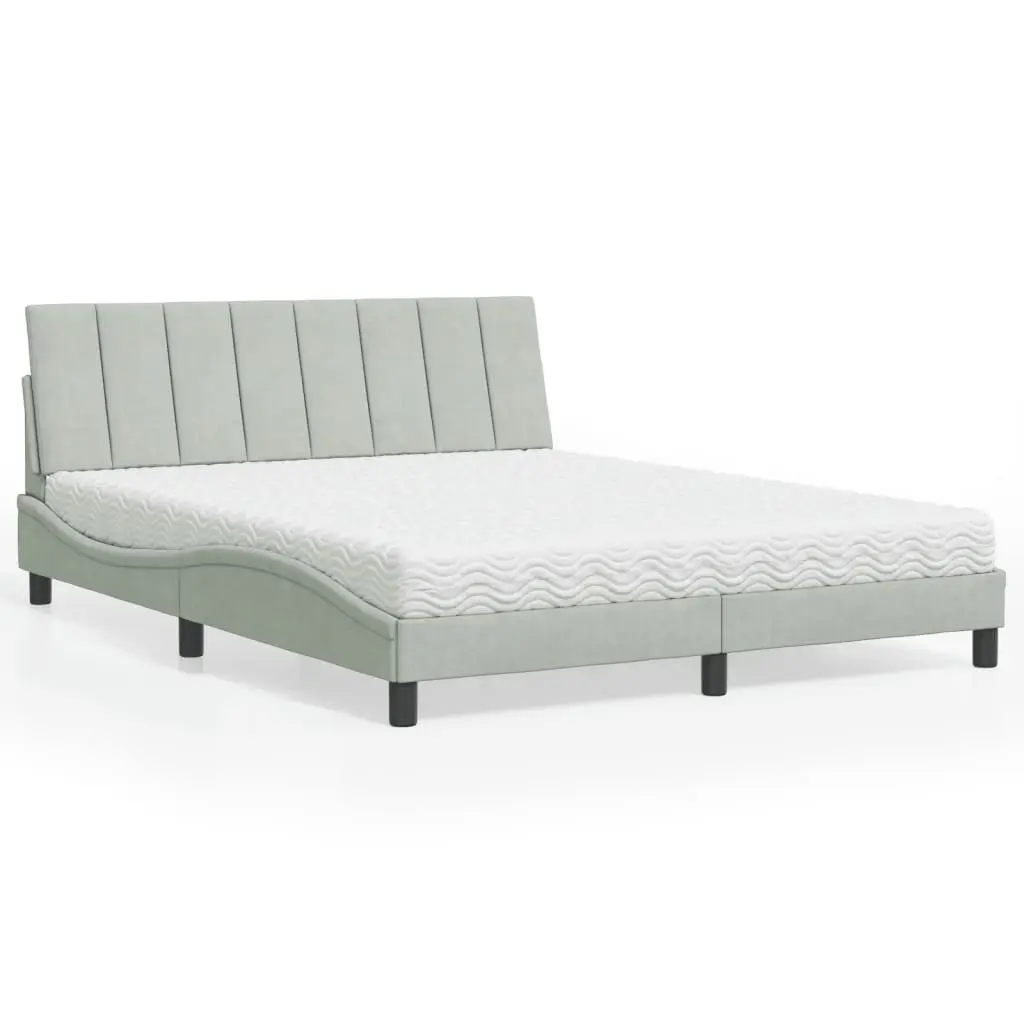 Letto con Materasso Grigio Chiaro 160x200 cm in Velluto