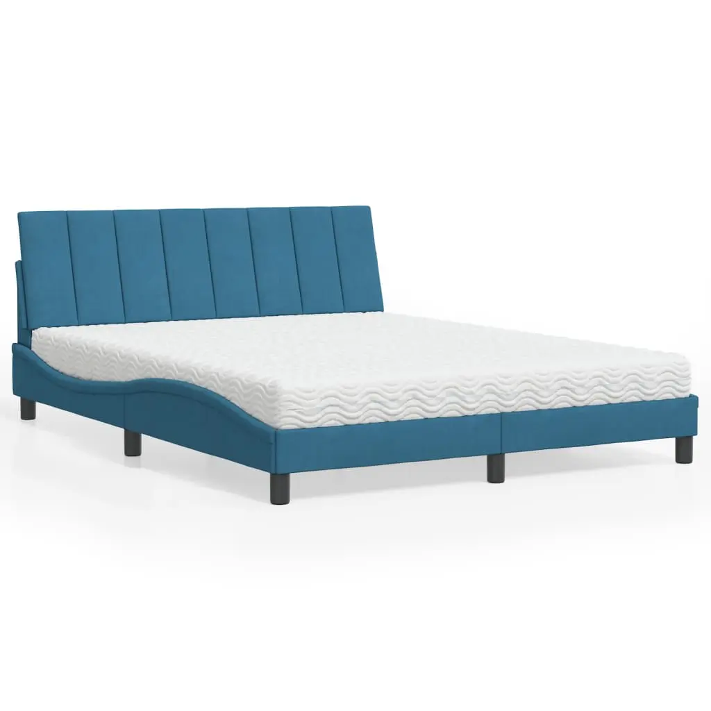 Letto con Materasso Blu 160x200 cm in Velluto