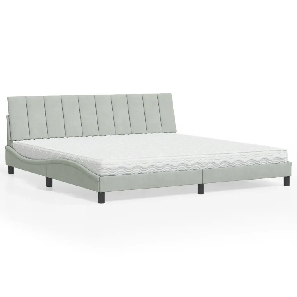 Letto con Materasso Grigio Chiaro 200x200cm Velluto