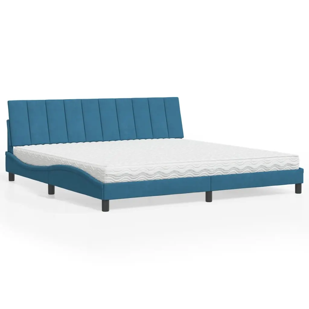 Letto con Materasso Blu 200x200 cm Velluto