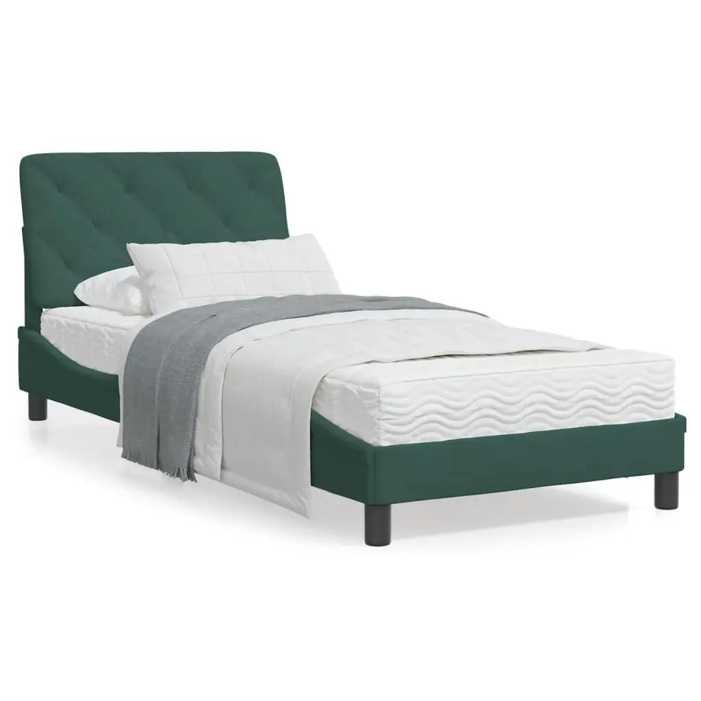 Letto con Materasso Verde Scuro 90x190 cm in Velluto