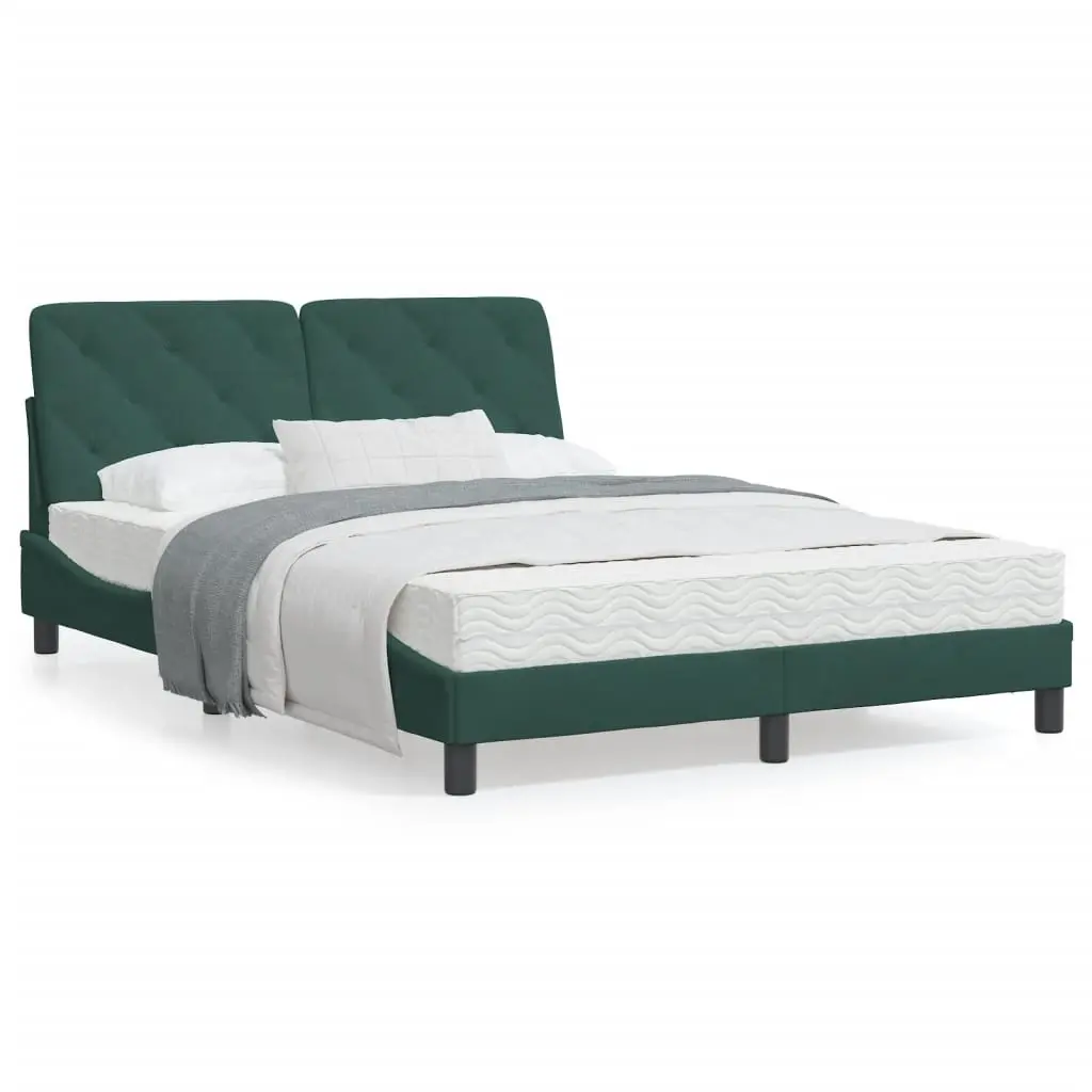 Letto con Materasso Verde Scuro 140x190 cm in Velluto