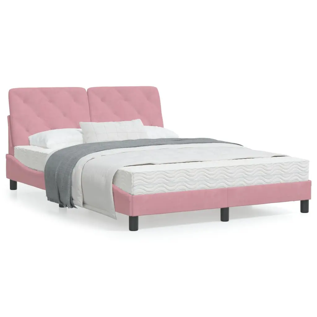 Letto con Materasso Rosa 140x200 cm in Velluto