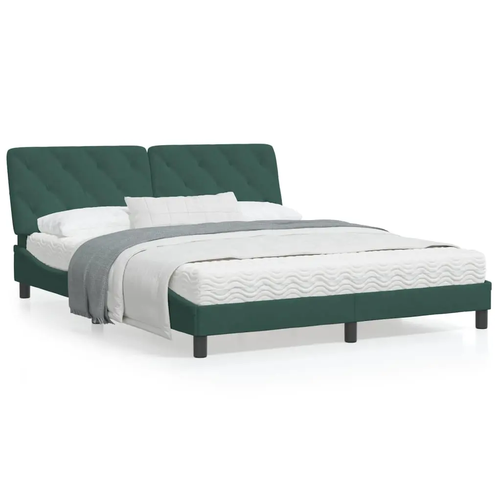 Letto con Materasso Verde Scuro 160x200 cm in Velluto