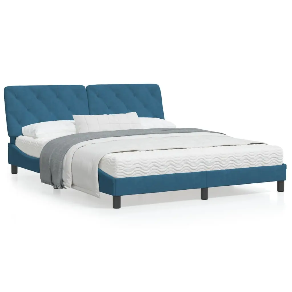 Letto con Materasso Blu 160x200 cm in Velluto