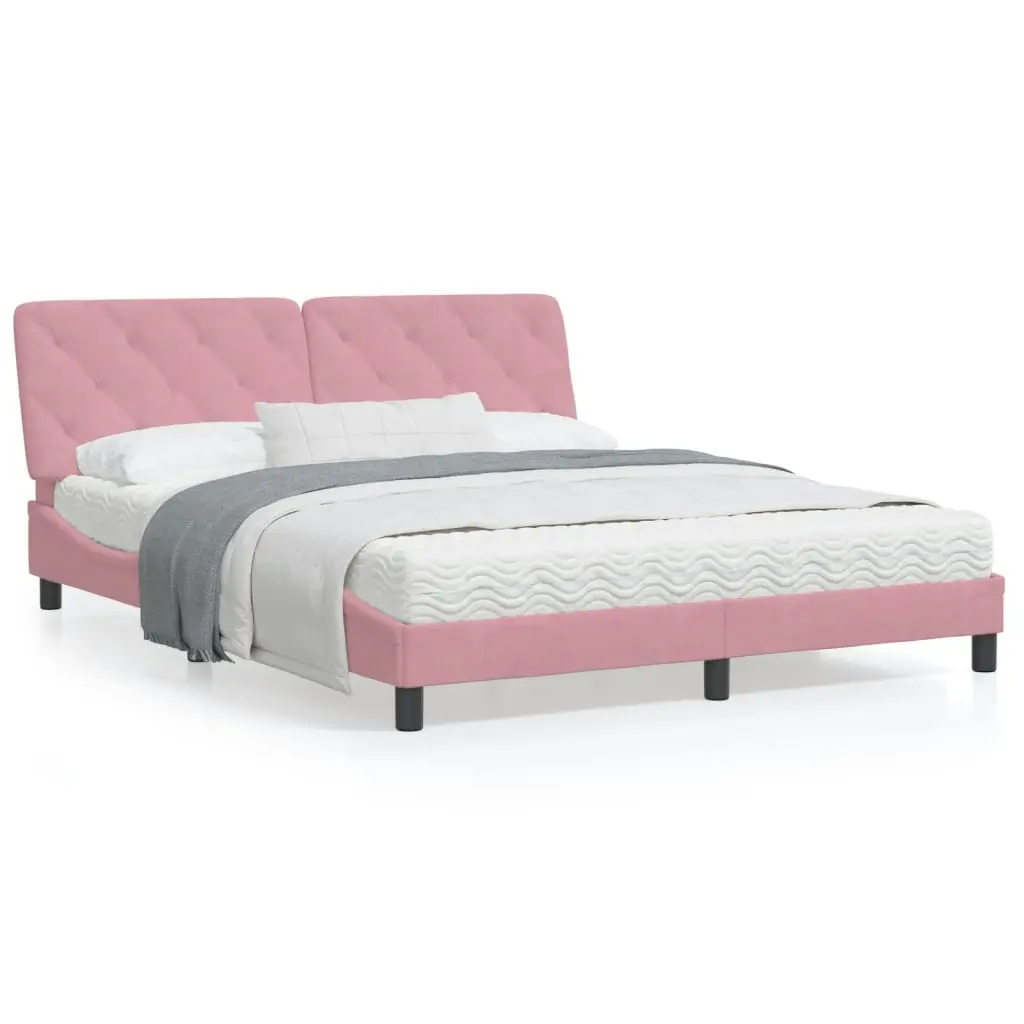 Letto con Materasso Rosa 160x200 cm in Velluto