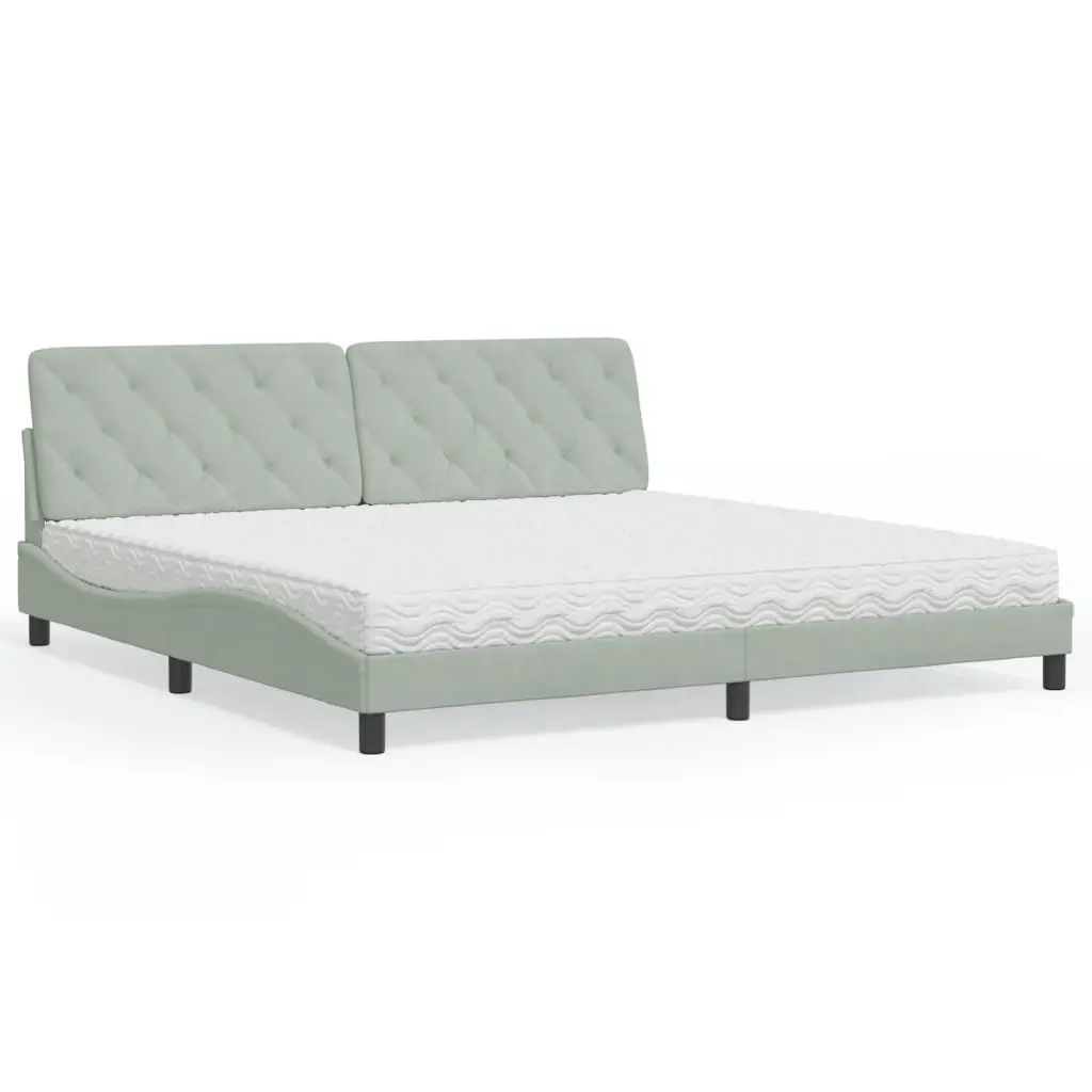 Letto con Materasso Grigio Chiaro 200x200cm Velluto