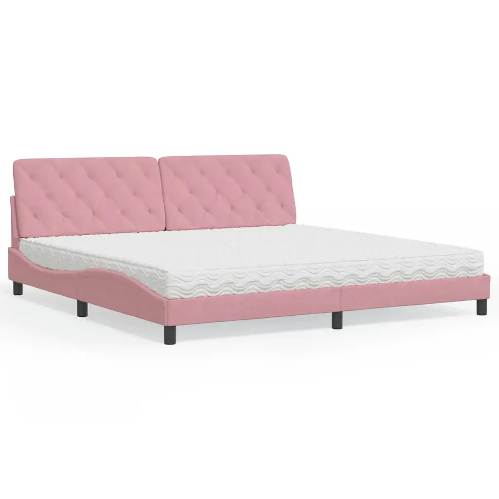 Letto con Materasso Rosa 200x200 cm in Velluto