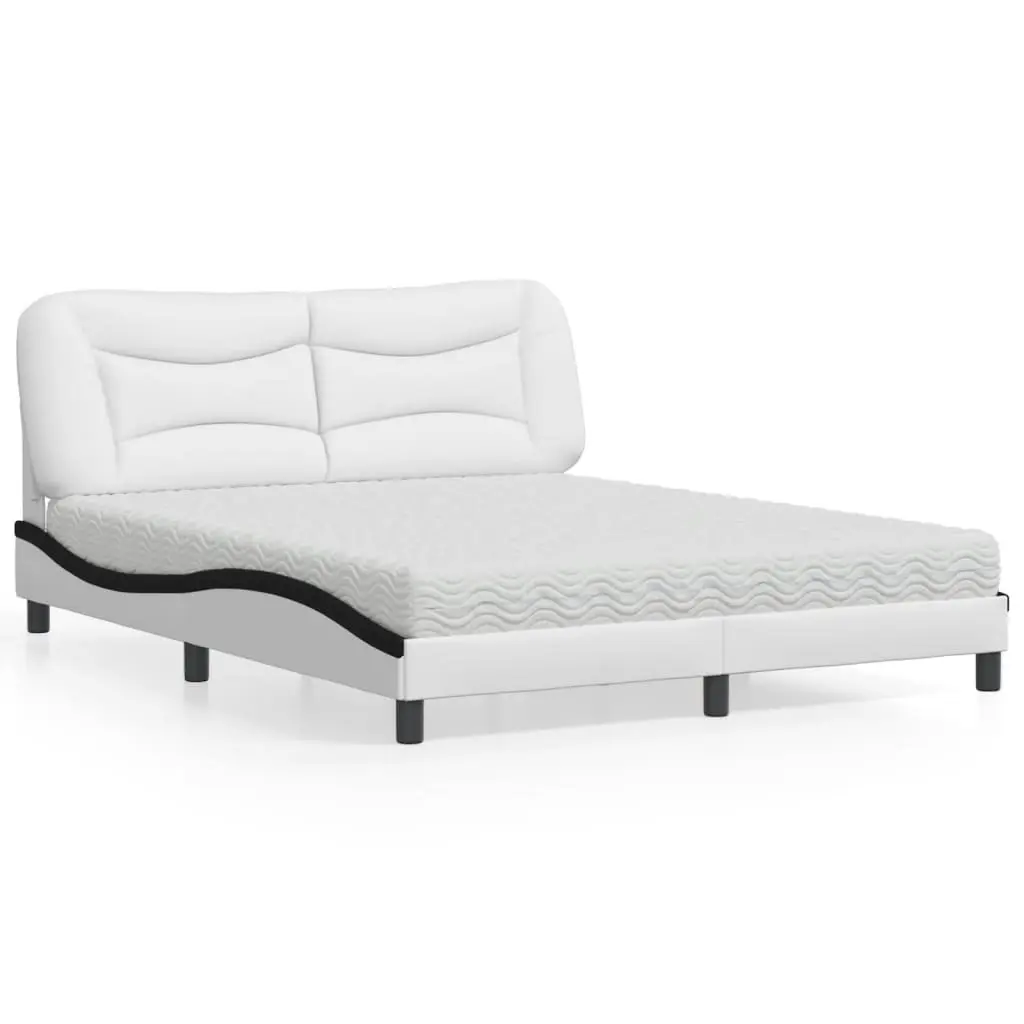 Letto con Materasso Bianco e Nero 160x200cm Similpelle