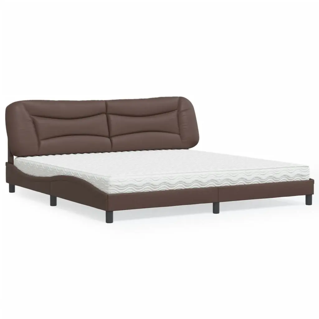 Letto con Materasso Marrone 200x200cm in Similpelle