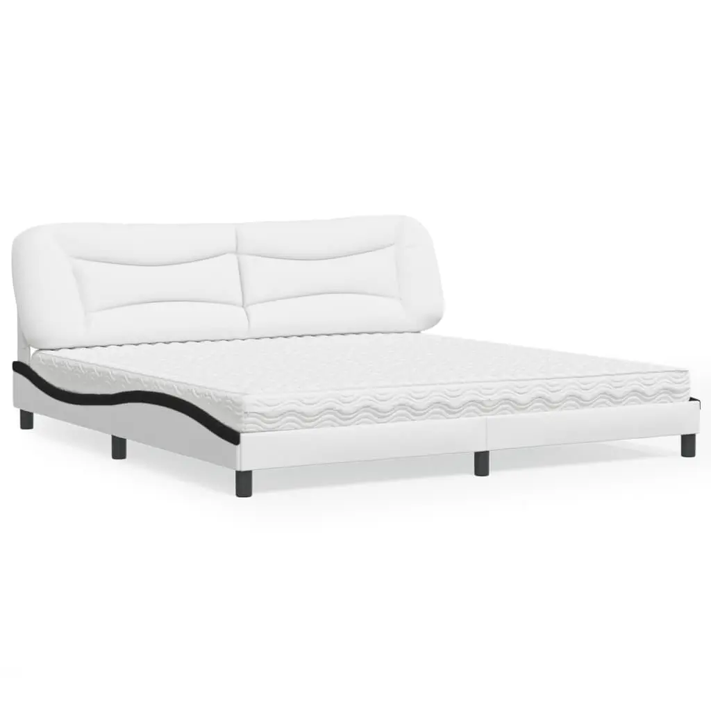 Letto con Materasso Bianco e Nero 200x200cm in Similpelle