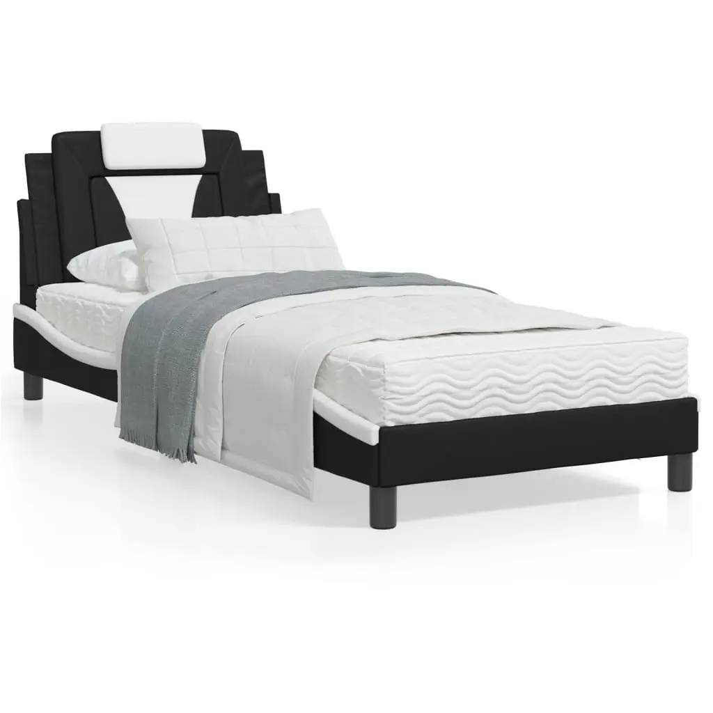 Letto con Materasso Nero e Bianco 80x200 cm in Similpelle