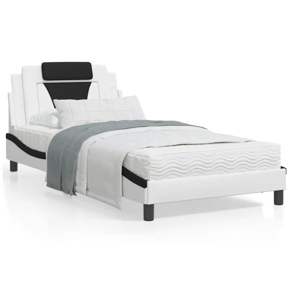 Letto con Materasso Bianco e Nero 100x200 cm in Similpelle