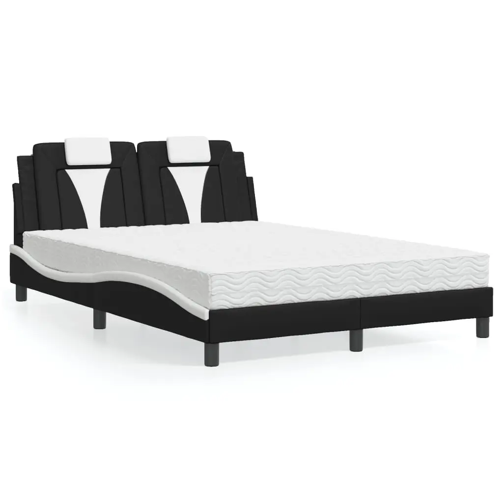 Letto con Materasso Nero e Bianco 140x200 cm in Similpelle