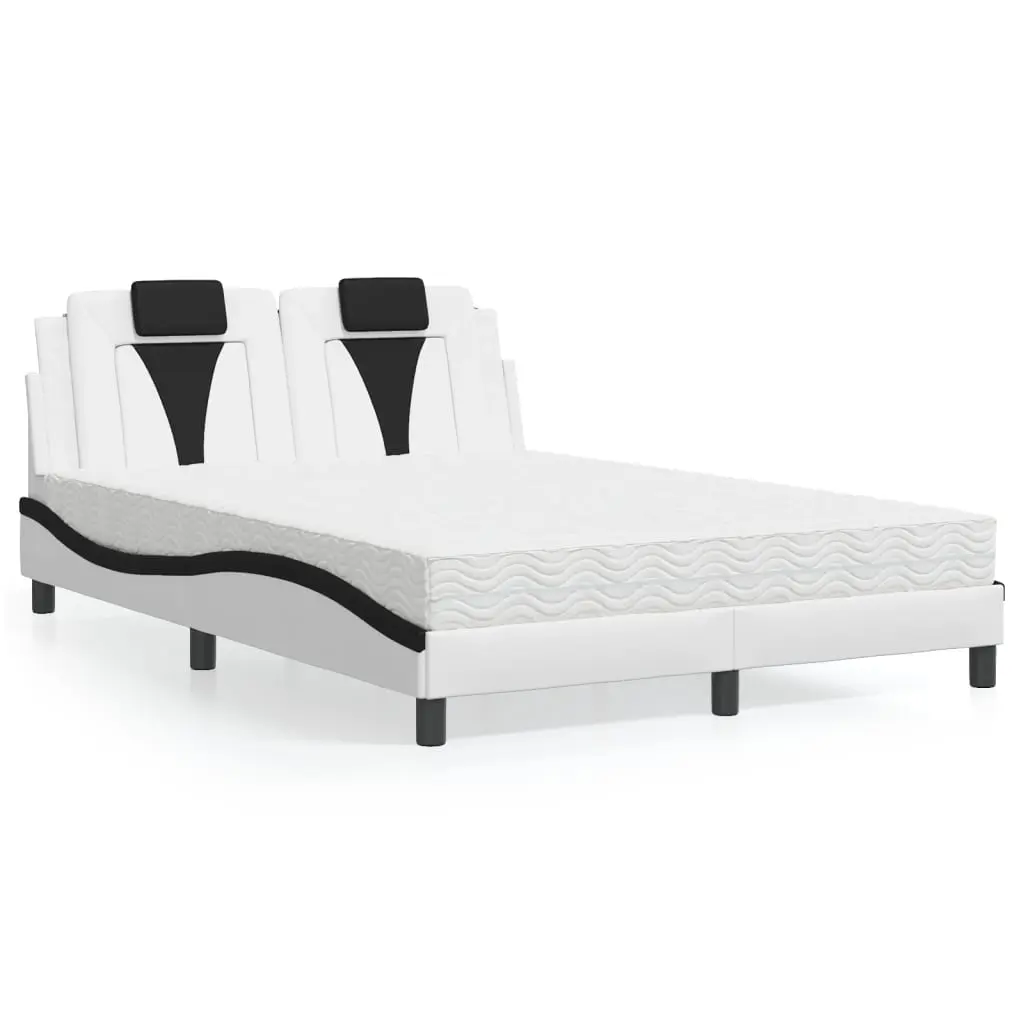 Letto con Materasso Bianco e Nero 140x200 cm in Similpelle