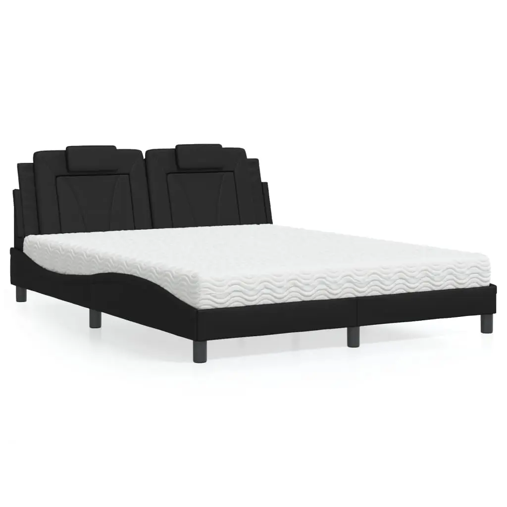 Letto con Materasso Nero 160x200 cm in Similpelle