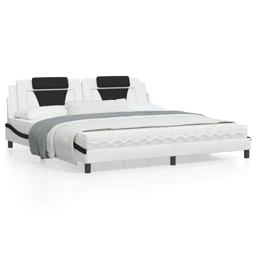 Letto con Materasso Bianco e Nero 200x200cm in Similpelle