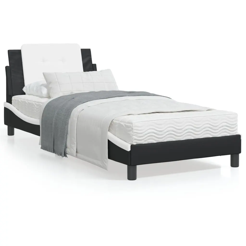 Letto con Materasso Nero e Bianco 80x200 cm in Similpelle