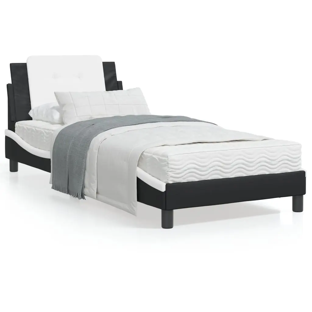 Letto con Materasso Nero e Bianco 90x190 cm in Similpelle