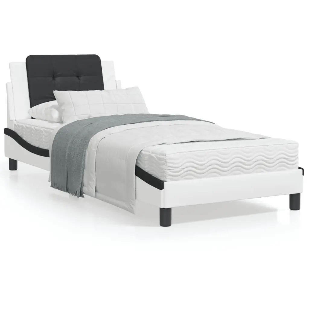 Letto con Materasso Nero e Bianco 90x200 cm in Similpelle