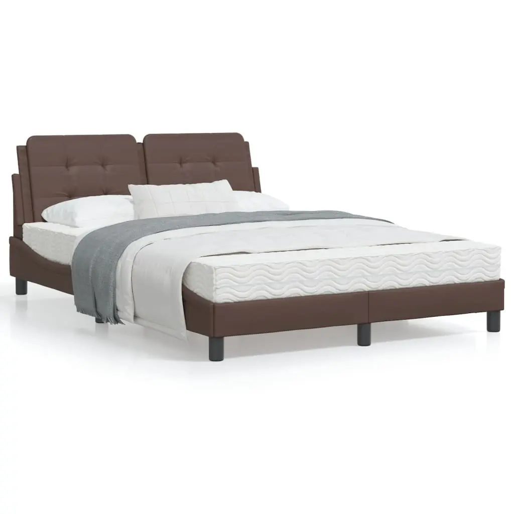 Letto con Materasso Marrone 140x190cm in Similpelle