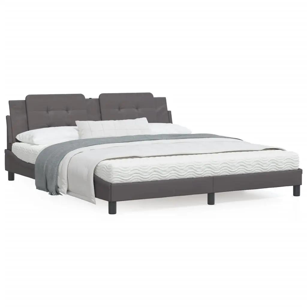 Letto con Materasso Grigio 180x200 cm in Similpelle