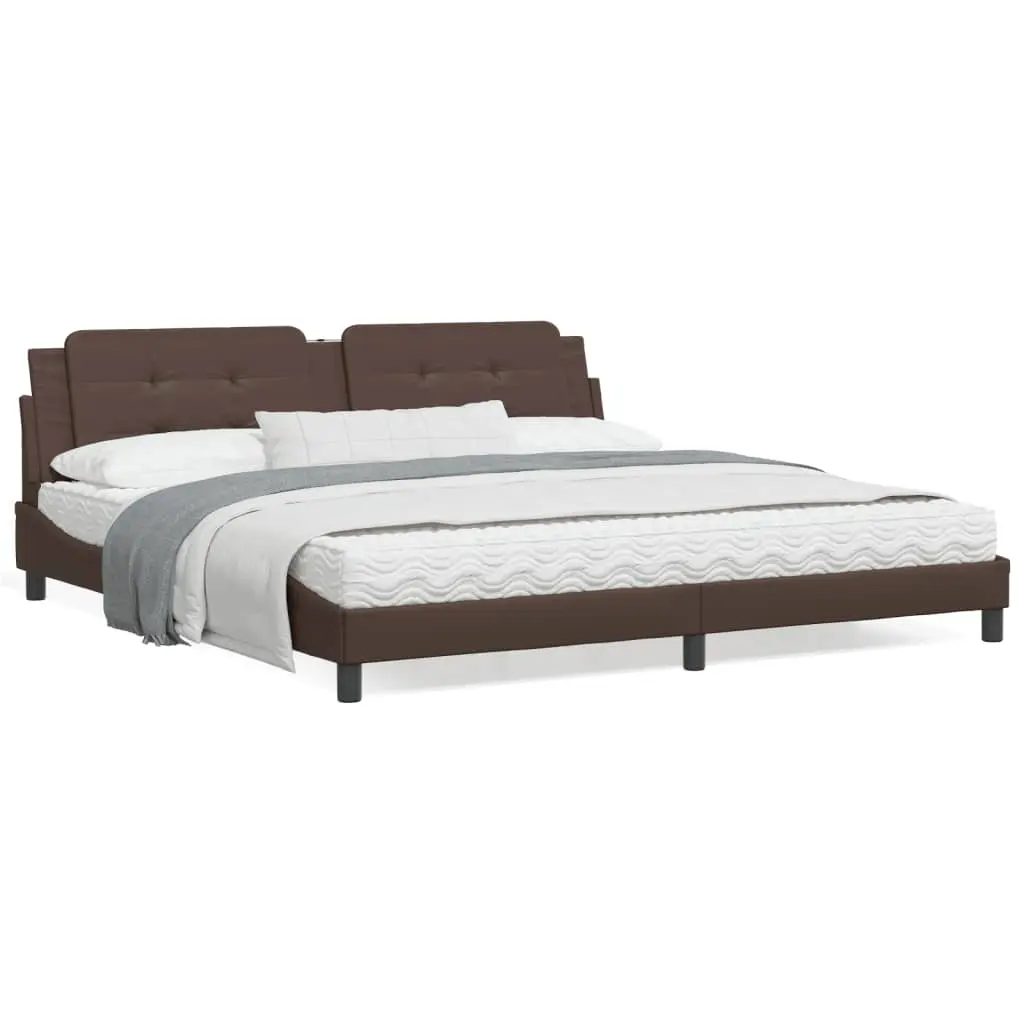 Letto con Materasso Marrone 200x200cm in Similpelle