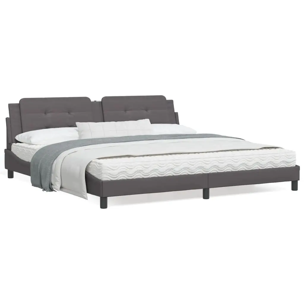 Letto con Materasso Grigio 200x200 cm in Similpelle