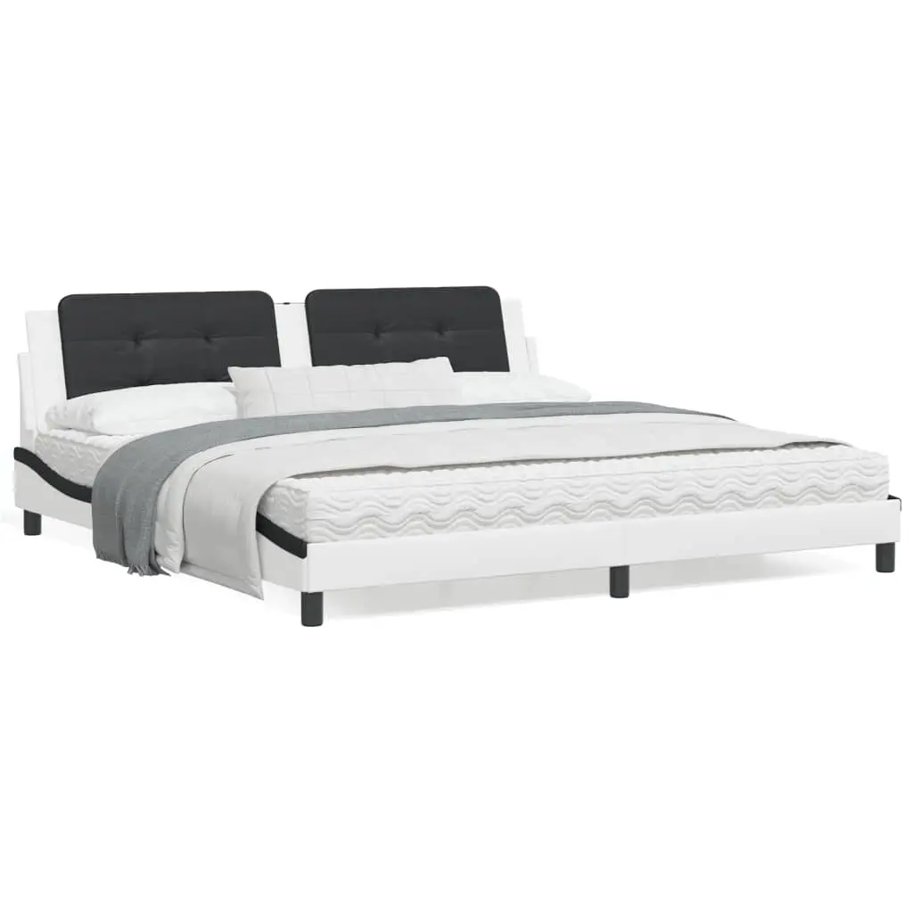 Letto con Materasso Bianco e Nero 200x200cm in Similpelle