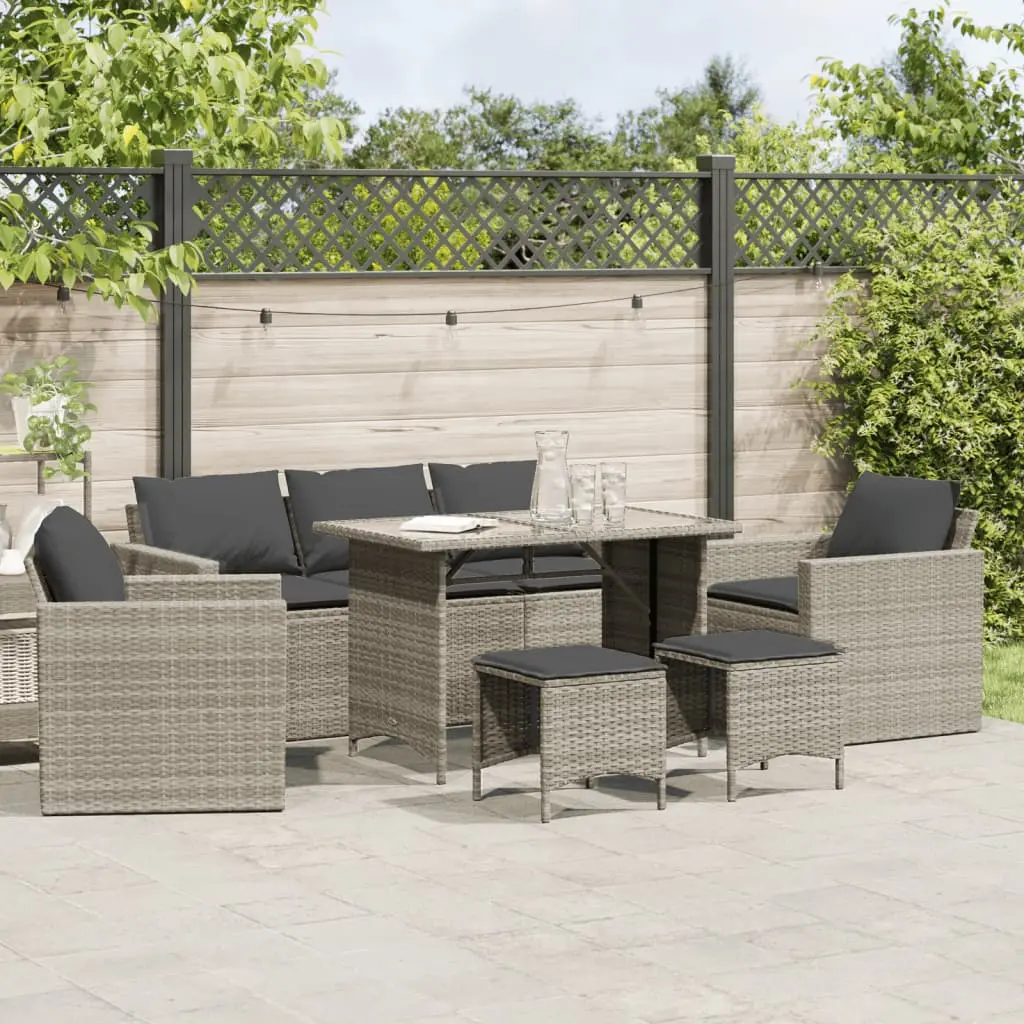 Set Divano da Giardino 6pz con Cuscini Grigio Chiaro Polyrattan