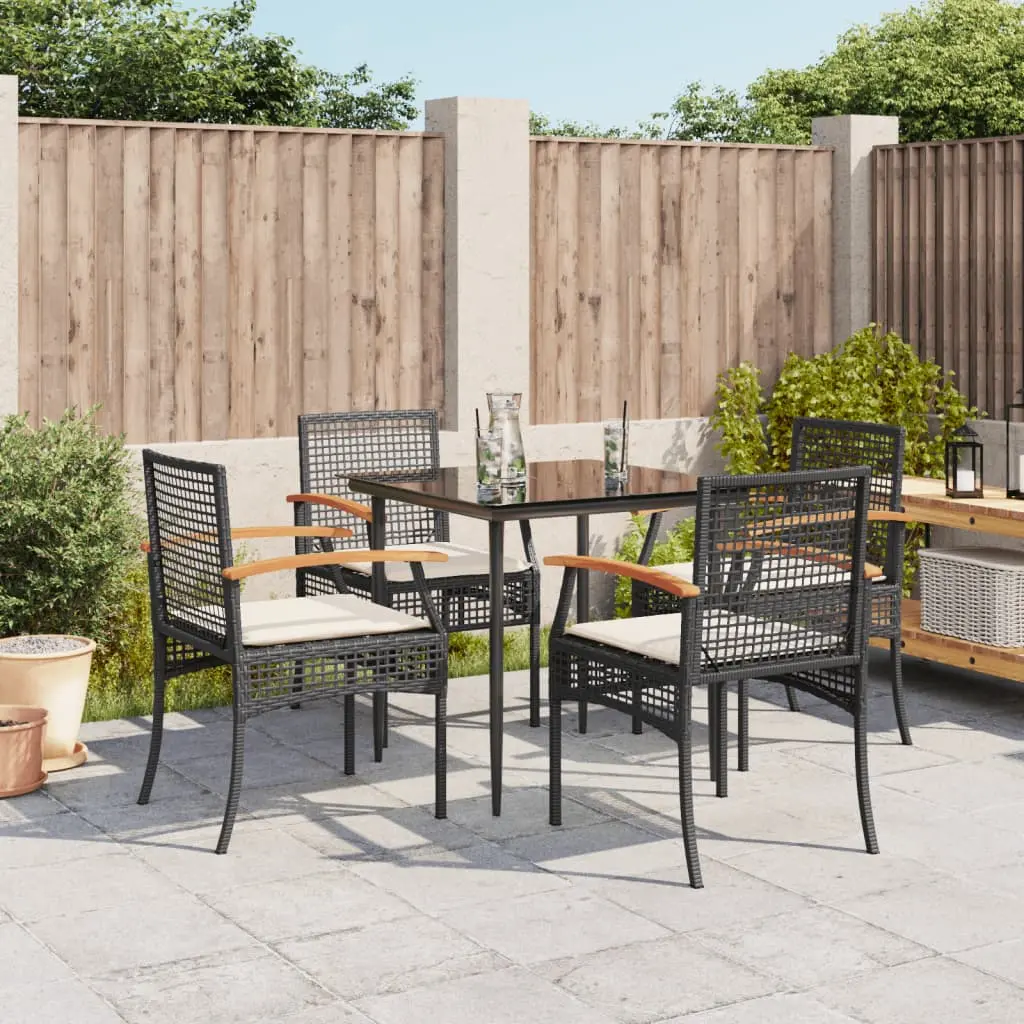 Set da Pranzo da Giardino 5 pz Nero con Cuscini in Polyrattan